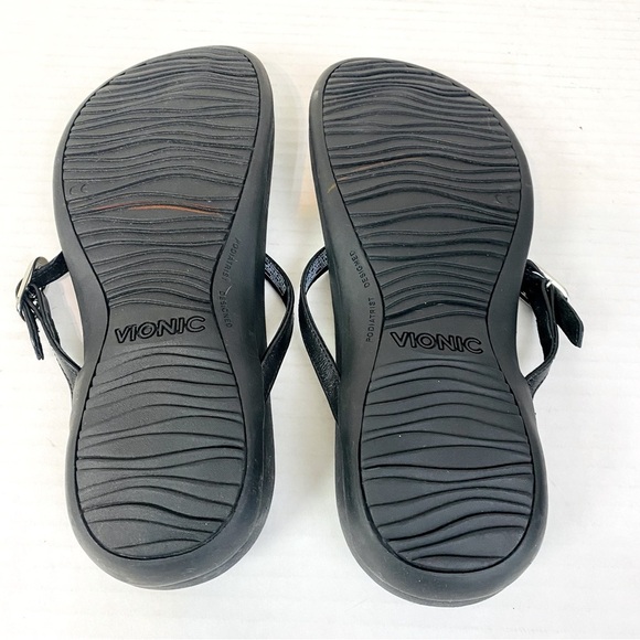 Vionic Karina Black Leather Silver Ring Slip On Comfort Sandals Size 9 - Picture 5 of 6